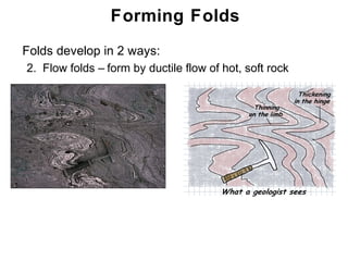 Forming Folds
• Folds develop in 2 ways:
   2. Flow folds – form by ductile flow of hot, soft rock




                                                            Chapter
                                                                11
 