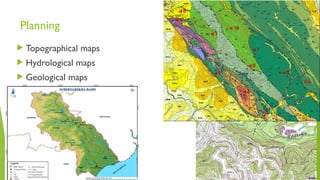 Planning
 Topographical maps
 Hydrological maps
 Geological maps
 
