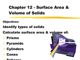 Chapter 12 - Surface Area & Volume of Solids ,[object Object],[object Object],[object Object],[object Object],[object Object],[object Object],[object Object],[object Object]