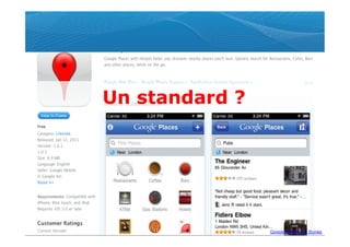 Un standard ?




                Google Places sur Itunes
 