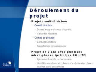 Déroulement du projet <ul><li>Projets multi-divisions </li></ul><ul><ul><li>Comité directeur </li></ul></ul><ul><ul><ul><l...