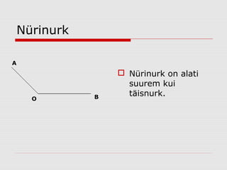 Nürinurk
A

O

B

 Nürinurk on alati
suurem kui
täisnurk.

 