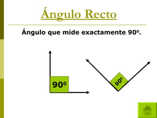 Ángulo Recto Ángulo que mide exactamente 90 0 . 90 0 90 0 