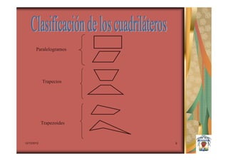 Paralelogramos




             Trapecios




             Trapezoides



12/12/2012                 8
 