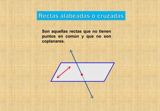 Son aquellas rectas que no tienen puntos en común y que no son coplanares. 