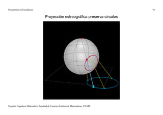Geometrías no Euclidianas                                                            44


                                    Proyección estreográﬁca preserva círculos




Segundo Aquelarre Matemático, Facultad de Ciencias-Instituto de Matemáticas, UNAM.
 