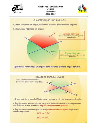 ACETATOS – MATEMÁTICA
4º ANO
Geometria
2013-2014

 