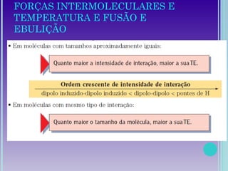 FORÇAS INTERMOLECULARES E
TEMPERATURA E FUSÃO E
EBULIÇÃO
 