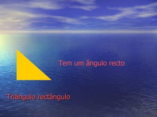 Triângulo rectângulo Tem um ângulo recto 