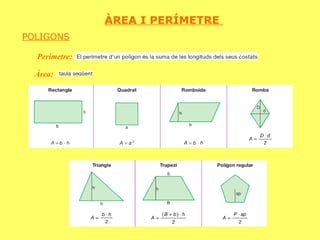 ÀREA I PERÍMETRE  POLIGONS Perímetre:  Àrea:  