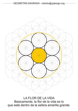 GEOMETRÍA SAGRADA - roberto@rgdesign.org




           LA FLOR DE LA VIDA
    Basicamente, la flor de la vida es lo
que está dentro de la esfera amarilla grande.
 