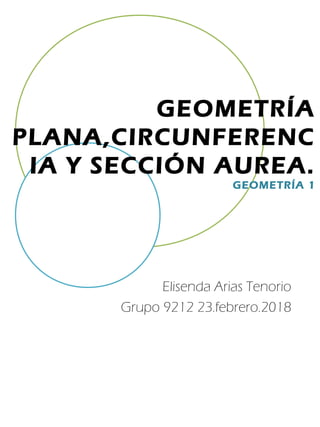 GEOMETRÍA
PLANA,CIRCUNFERENC
IA Y SECCIÓN AUREA.
GEOMETRÍA 1
Elisenda Arias Tenorio
Grupo 9212 23.febrero.2018
 
