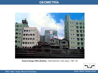 Koizumi Sangyo Office Building  – Peter Eisenman -Tokio Japon - 1987 - 90 Contemporary Art Gallery Watari-um – Tokyo - Japan – 85/88 Cinque Continenti Center – Lugano - Paradiso – 89/92 SRG Taller: Arqta. Mónica Fernández Arqta. María Teresa Urruti GEOMETRÍA 