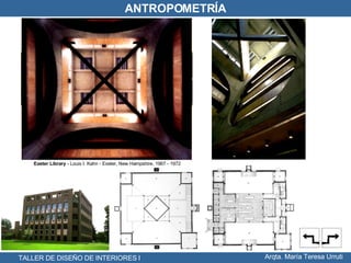Exeter Library  - Louis I. Kahn - Exeter, New Hampshire, 1967 - 1972  TALLER DE DISEÑO DE INTERIORES I Arqta. María Teresa Urruti ANTROPOMETRÍA 