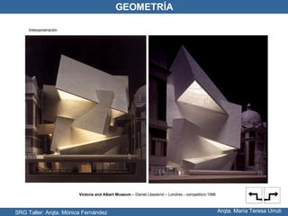 SRG Taller: Arqta. Mónica Fernández Arqta. María Teresa Urruti GEOMETRÍA Victoria and Albert Museum  – Daniel Libeskind – Londres - competition:1996 Interpenetración 