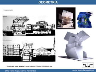 SRG Taller: Arqta. Mónica Fernández Arqta. María Teresa Urruti GEOMETRÍA Victoria and Albert Museum  – Daniel Libeskind – Londres - competition:1996 Interpenetración 
