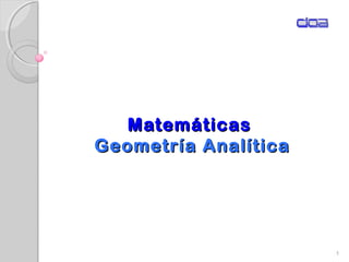 MatemáticasMatemáticas
Geometría AnalíticaGeometría Analítica
1
 
