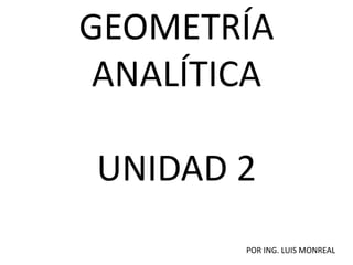 GEOMETRÍA
ANALÍTICA
UNIDAD 2
POR ING. LUIS MONREAL
 