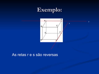 Exemplo:
                                  r
                              s




As retas r e s são reversas
 
