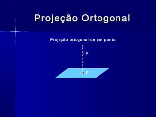 Projeção OrtogonalProjeção Ortogonal
P
P’
Projeção ortogonal de um ponto
 