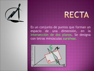 Es un conjunto de puntos que forman un espacio de una dimensión, en la  intersección de dos planos . Se designa con letras minúsculas  cursivas . 
