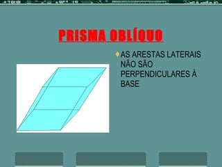 PRISMA OBLÍQUO AS ARESTAS LATERAIS NÃO SÃO PERPENDICULARES À BASE 