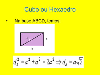 Cubo ou Hexaedro
• Na base ABCD, temos:
 