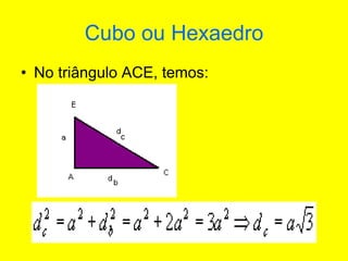 Cubo ou Hexaedro
• No triângulo ACE, temos:
 