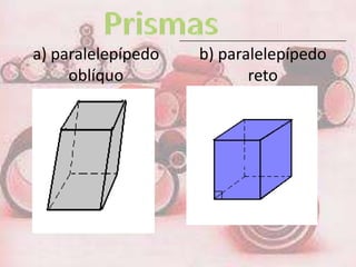 a) paralelepípedo   b) paralelepípedo
     oblíquo               reto
 