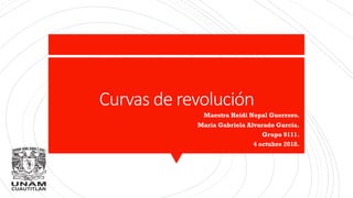 Curvas de revolución
Maestra Heidi Nopal Guerrero.
María Gabriela Alvarado García.
Grupo 9111.
4 octubre 2018.
 