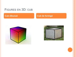 FIGURES EN 3D: CUB
Cub dibuixat         Cub de formigó
 