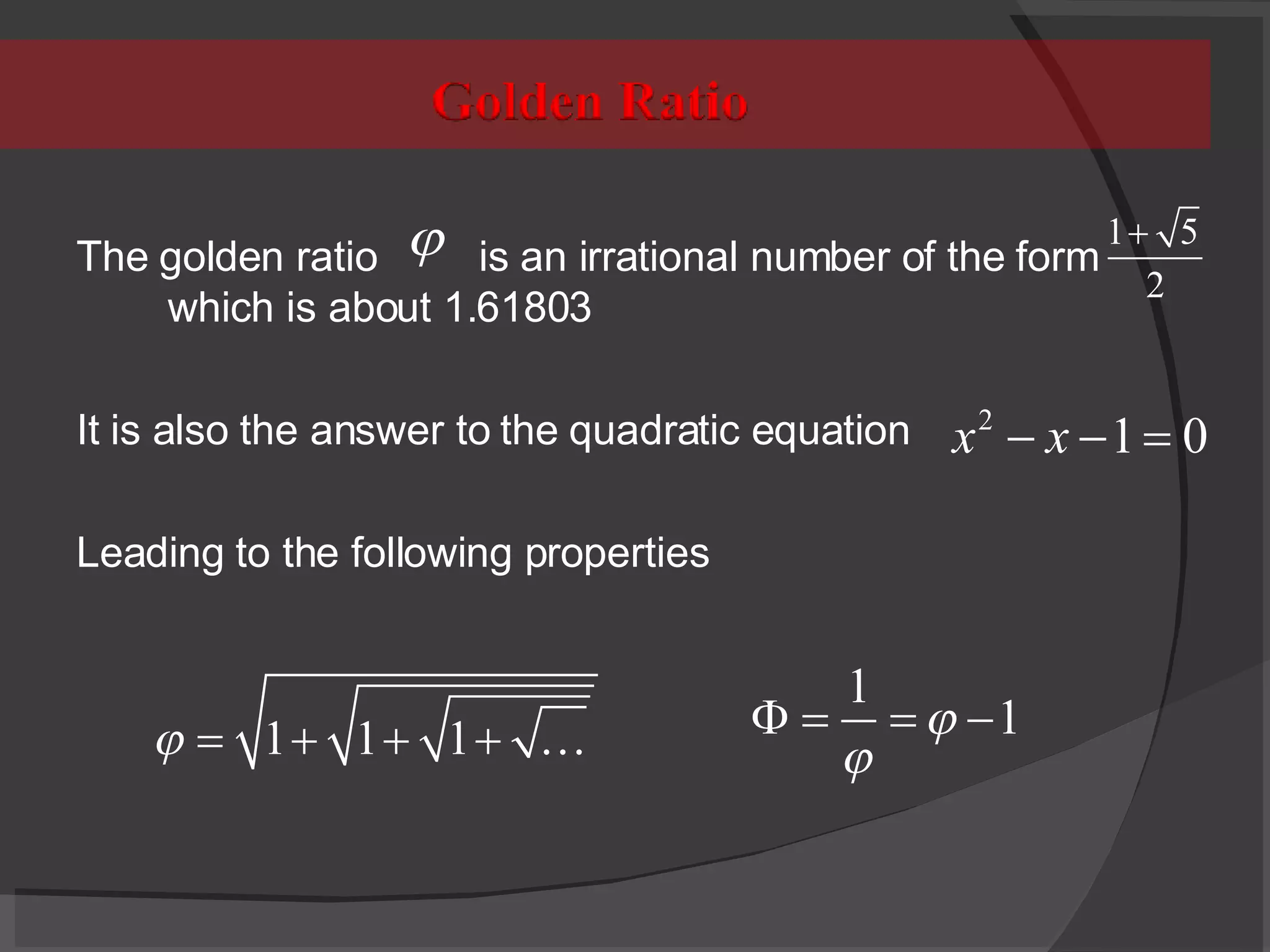 Geometric Representation of Fibonacci Sequence | PPT | Drawing and ...