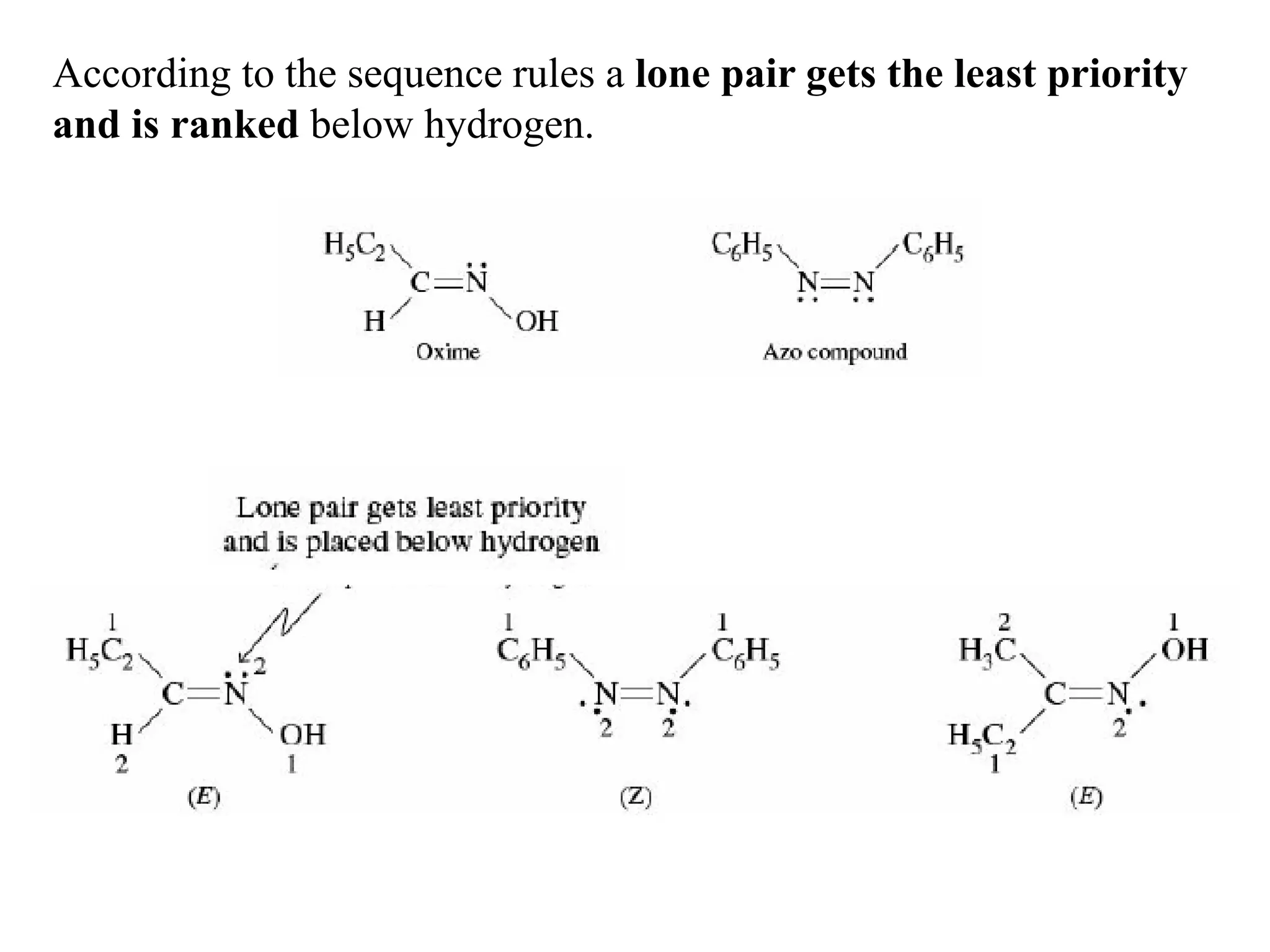 According to the sequence rules a lone pair gets the least priority
and is ranked below hydrogen.