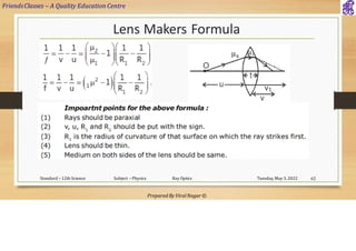 FriendsClasses – A Quality Education Centre
Prepared By Viral Nagar ©
Lens Makers Formula
Tuesday, May 3, 2022
Standard – 12th Science Subject – Physics Ray Optics 62
 