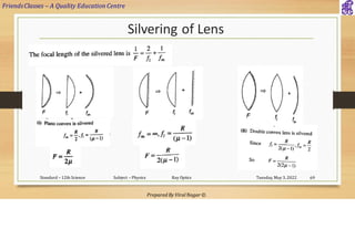 FriendsClasses – A Quality Education Centre
Prepared By Viral Nagar ©
Silvering of Lens
Tuesday, May 3, 2022
Standard – 12th Science Subject – Physics Ray Optics 69
 
