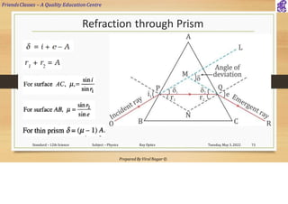 FriendsClasses – A Quality Education Centre
Prepared By Viral Nagar ©
Refraction through Prism
Tuesday, May 3, 2022
Standard – 12th Science Subject – Physics Ray Optics 73
 
