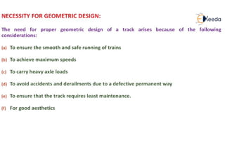 RAILWAYS - GEOMETRIC DESIGN OF RAILWAY TRACK | PPTX