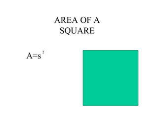 AREA OF A
SQUARE
A=s
2
 