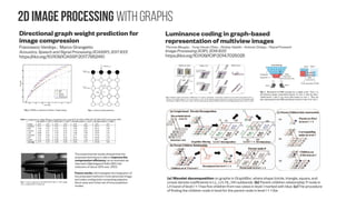 Graph signal Processing #2
Kernel Regression for Signals over Graphs
Arun Venkitaraman, Saikat Chatterjee, Peter Händel
(Submitted on 7 Jun 2017)
https://arxiv.org/abs/1706.02191
Uncertainty Principles and Sparse
Eigenvectors of Graphs
Arun Venkitaraman, Saikat Chatterjee, Peter Händel
IEEE Transactions on Signal Processing ( Volume: 65, Issue: 20, Oct.15, 15 2017 )
https://doi.org/10.1109/TSP.2017.2731299
We propose kernel regression for signals over graphs. The optimal regression coefficients are
learnt using a constraint that the target vector is a smooth signal over an underlying graph.
The constraint is imposed using a graph- Laplacian based regularization. We discuss how
the proposed kernel regression exhibits a smoothing effect, simultaneously achieving noise-
reduction and graph-smoothness. We further extend the kernel regression to simultaneously
learn the underlying graph and the regression coefficients.
Our hypothesis was that incorporating the graph smoothness constraint would help
kernel regression to perform better, particularly when we lack sufficient and reliable
training data. Our experiments illustrate that this is indeed the case in practice.
Through experiments we also conclude that graph signals carry sufficient
information about the underlying graph structure which may be extracted in the
regression setting even with moderately small number of samples in comparison with
the graph dimension. Thus, our approach helps both predict and infer the underlying
topology of the network or graph.
When the graph has
repeated eigenvalues we
explained that s graph
Fourier Basis (GFB) is not
unique, and the derived
lower bound can have
different values depending
on the selected GFB. We
provided a constructive
method to find a GFB that
yields the smallest
uncertainty bound. In order
to find the signals that
achieve the derived lower
bound we considered
sparse eigenvectors of the
graph. We showed that the
graph Laplacian has a 2-
sparse eigenvector if and
only if there exists a pair of
nodes with the same
neighbors. When this
happens, the uncertainty
bound is very low and the 2-
sparse eigenvectors
achieve this bound. We
presented examples of
both classical and real-
world graphs with 2-sparse
eigenvectors. We also
discussed that, in some
examples, the
neighborhood structure
has a meaningful
interpretation.
 