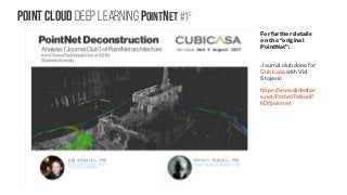 Point Cloud Deep learning PointNet #1c
For further details
on the “original
PointNet”:
Journal club done for
Cubicasa with Vid
Stojevic
https://www.slideshar
e.net/PetteriTeikariP
hD/pointnet
 