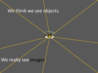 We think we see objects.




We really see images.
 