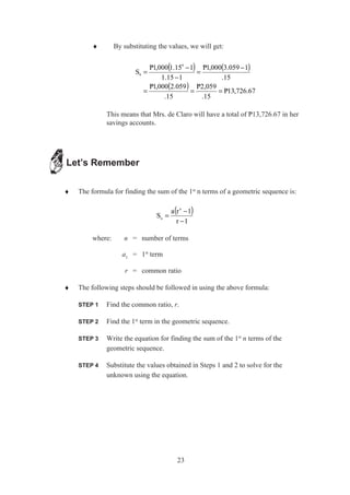 THE Geometric Sequence MODULE FOR GRADE 10 | PDF