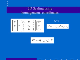 2D Scaling using
homogeneous coordinates
w=1
 