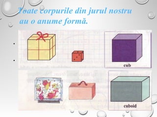 •
•
Toate corpurile din jurul nostru
au o anume formă.
 
