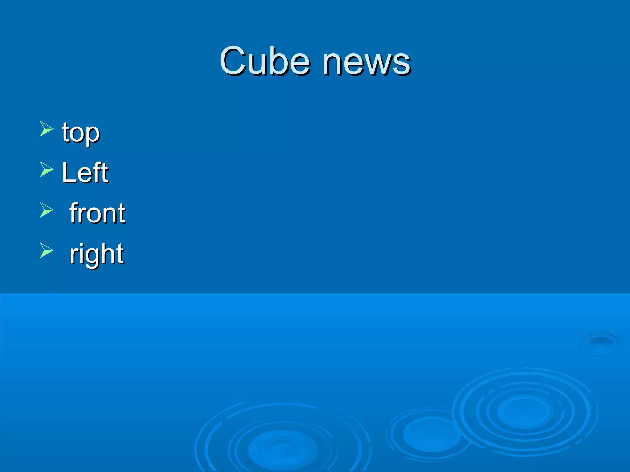 Cube news
 top
 Left

front
 right


 