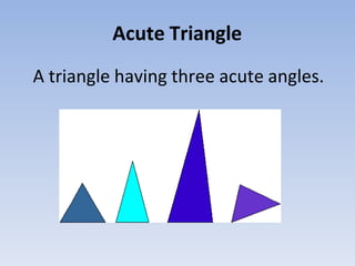 Acute Triangle
A triangle having three acute angles.
 