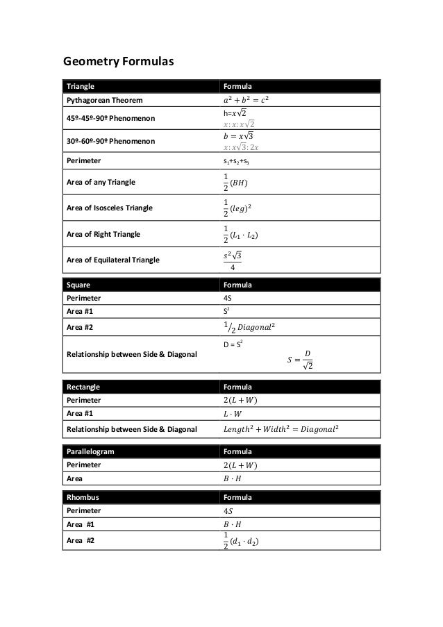 gmat geometry formulas geometry formula chart