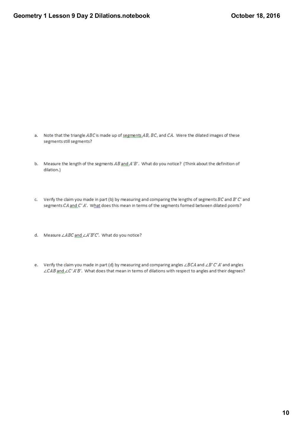 Geometry 1 lesson 9 day 2 dilations