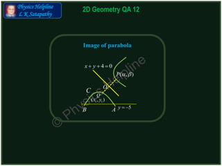Physics Helpline
L K Satapathy
Image of parabola
2D Geometry QA 12
( , )P  
1 1( , )x y
4 0x y  
O
5y  
Q
B A
C
 
