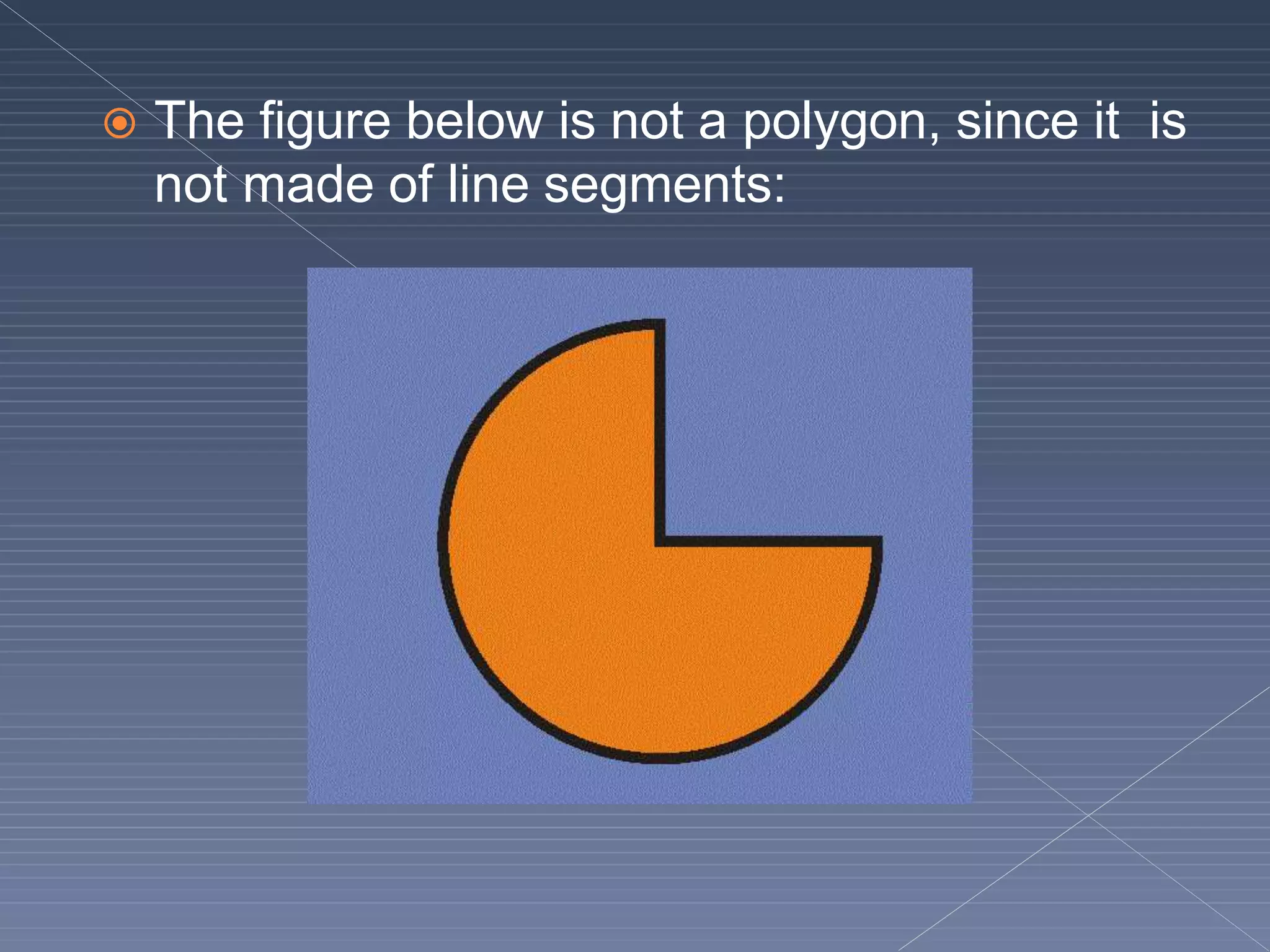  The figure below is not a polygon, since it is
not made of line segments:
 